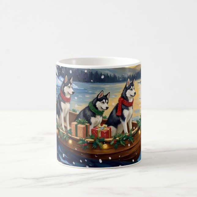 Caneca De Café Siberian Husky Christmas Boat Holiday (Centro)