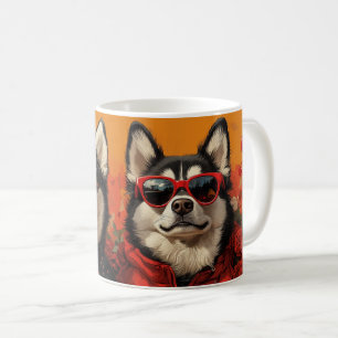 Caneca De Café Siberian Husky com Dia de os namorados de Rosas
