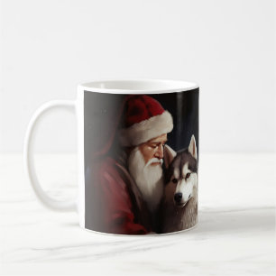Caneca De Café Siberian Husky com Papai Noel Natal Festivo