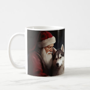 Caneca De Café Siberian Husky com Papai Noel Natal Festivo