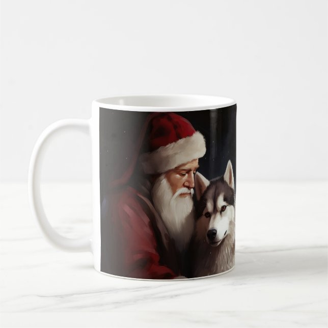 Caneca De Café Siberian Husky com Papai Noel Natal Festivo (Esquerda)