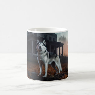 Caneca De Café Siberian Husky Dia das Bruxas Assustador