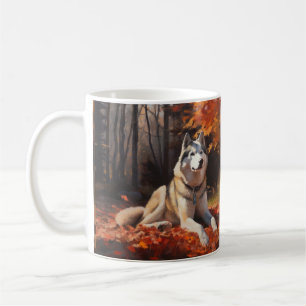 Caneca De Café Siberian Husky no Outono Folhas Caídas Inspiram