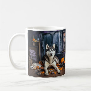 Caneca De Café Siberian Husky Pumpkins Halloween Scary