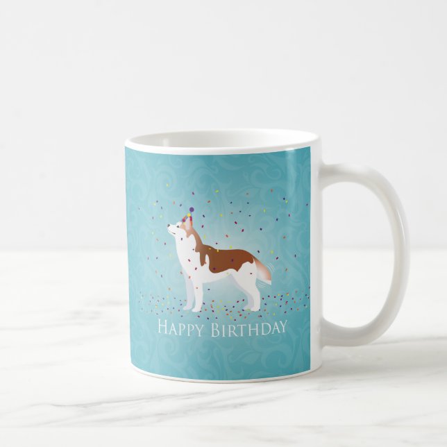 Caneca De Café Siberian Husky - Vermelho - Design de aniversário  (Direita)