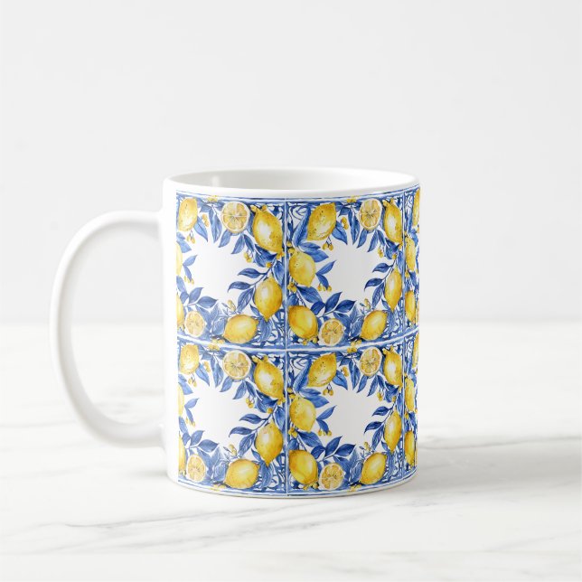 Caneca De Café Sicilian Lemon Tiles Pattern Mediterranean Dolce  (Esquerda)