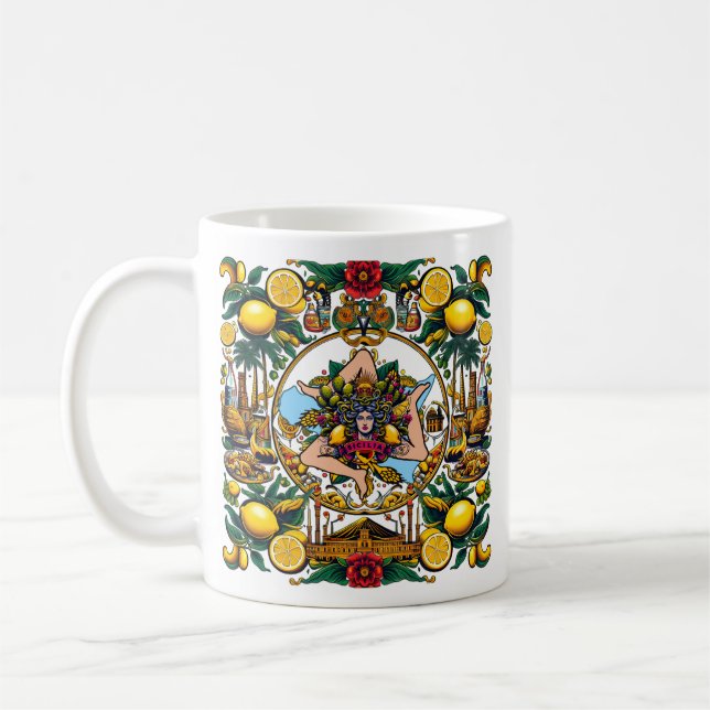 Caneca De Café Sicilian Trinacria Design  (Esquerda)