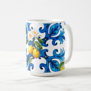 Caneca De Café Siciliano,verão,limão,mosaico,azul,cachecol