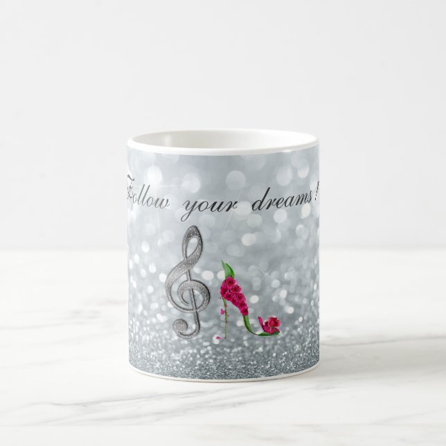 Caneca De Café Siga seus sonhos, Glittery, Heels, Violine Key (Centro)