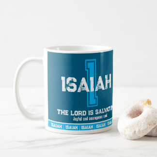 Caneca De Café Significado do nome Isaías monograma esportivo azu