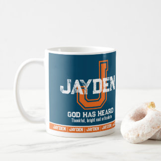 Caneca De Café Significado do nome Jayden monograma esportivo lar