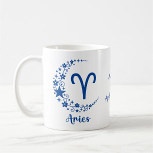 Caneca De Café Signo Aries Astrologia Aniversário Azul Branco