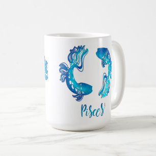 Caneca De Café signo do zodíaco Peixes peixe brilhante azul brilh