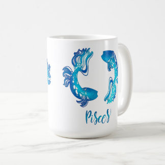 Caneca De Café signo do zodíaco Peixes peixe brilhante azul brilh