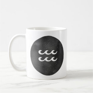 Caneca De Café Signo Zodiacal de Aquário Preto e Branco