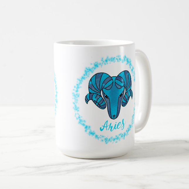 Caneca De Café signo zodiacal de Capricórnio Carneiro Azul (Frente Esquerda)