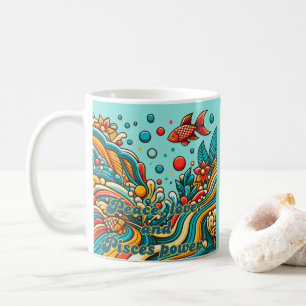 Caneca De Café Signo Zodíaco Vintage Peixes no Estilo dos Anos 60