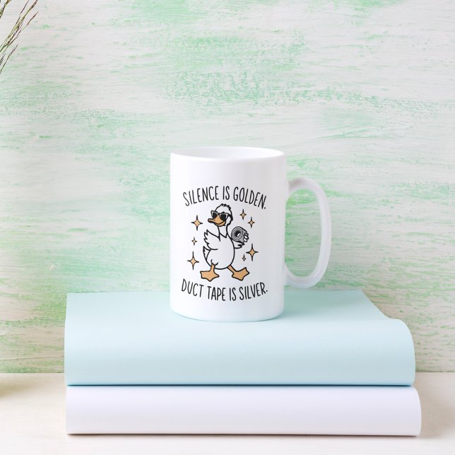 Caneca De Café Silêncio É Ouro, Fita Duta É Prateada (Silence Is Golden, Duct Tape Is Silver Coffee Mug)