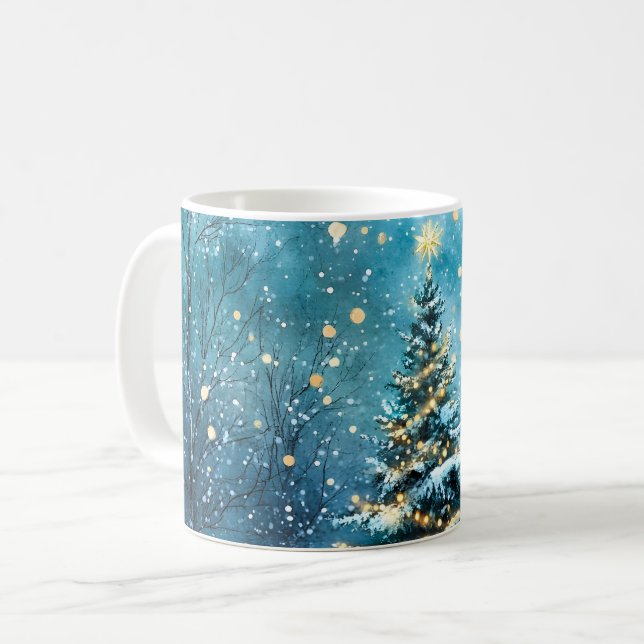 Caneca De Café Silent Night Glow Bright Christmas Forest Tree (Frente Esquerda)