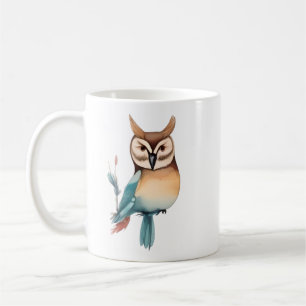 Caneca De Café Silent Watcher: Coruja Whimsical em tons suaves