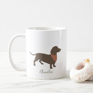 Caneca De Café Silhouette Dachshund minimalista com o nome do cão