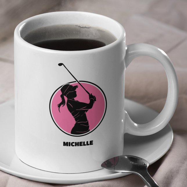Caneca De Café Silhouette de Golf, Damas Rosa (Criador carregado)