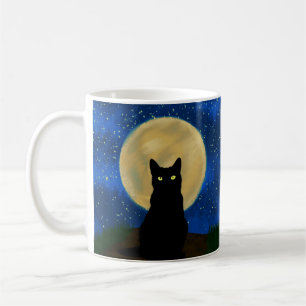 Caneca De Café Silhouette Moonlit Black Cat Halloween