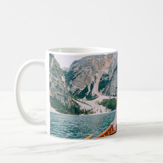 Caneca De Café Silhouette Woman Alpha Lake Nature (Esquerda)