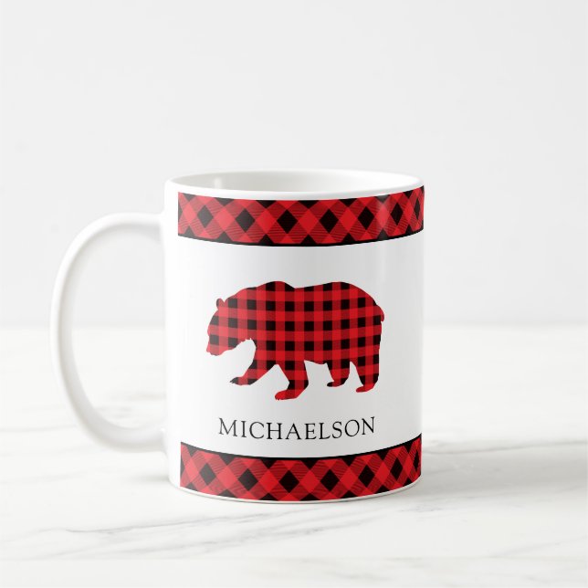 Caneca De Café Silhoute de Urso Xadrez Vermelho Russo de Natal (Esquerda)