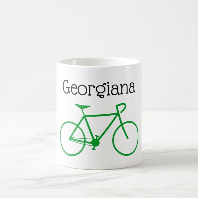 Caneca De Café Silhueta Bicicleta Verde Simples + Nome Personaliz (Centro)