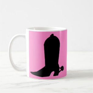 Caneca De Café Silhueta Boot da Cowgirl a rosa