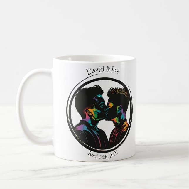 Caneca De Café Silhueta colorida do Casal Gay personalizada (Esquerda)
