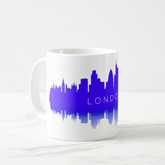 Caneca De Café Silhueta da Paisagem de Londres – Azul Moderno (Frente Esquerda)