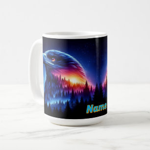 Caneca De Café Silhueta de Águia com Pôr do Sol na Floresta