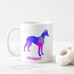 Caneca De Café Silhueta de Cachorro Whippet Rosa Quente Louco