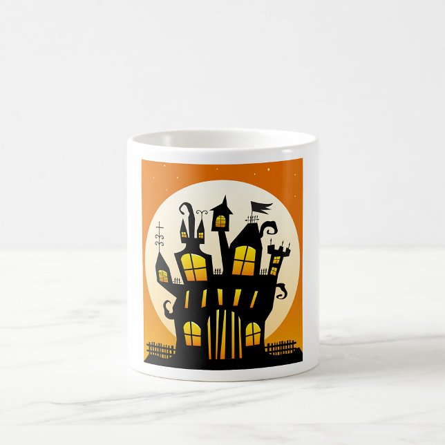 Caneca De Café Silhueta de Casa Assombrada de Halloween Lua Cheia (Criador carregado)