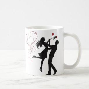 Caneca De Café Silhueta de Casal Romântico Amor – Coração Dia dos