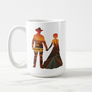 Caneca De Café Silhueta de Cowboy do Campo e Garota da Cidade