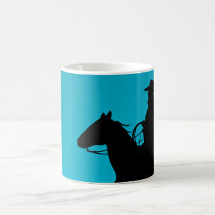 Caneca De Café Silhueta de Cowboy e Cavalo em Turquesa
