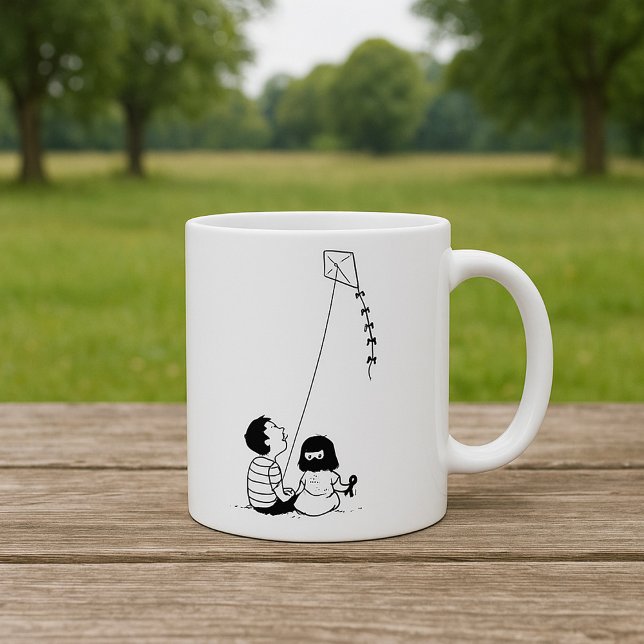 Caneca De Café Silhueta de Crianças Voando Pipa (Criador carregado)