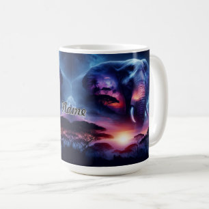 Caneca De Café Silhueta de Elefante ao Pôr do Sol