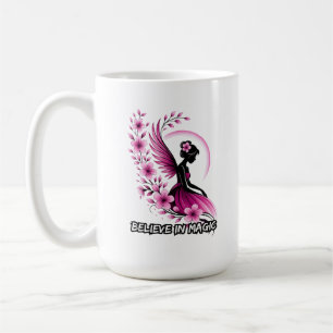 Caneca De Café Silhueta de Fada Floral Rosa