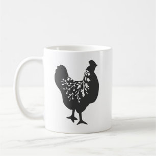 Caneca De Café silhueta de frango floral