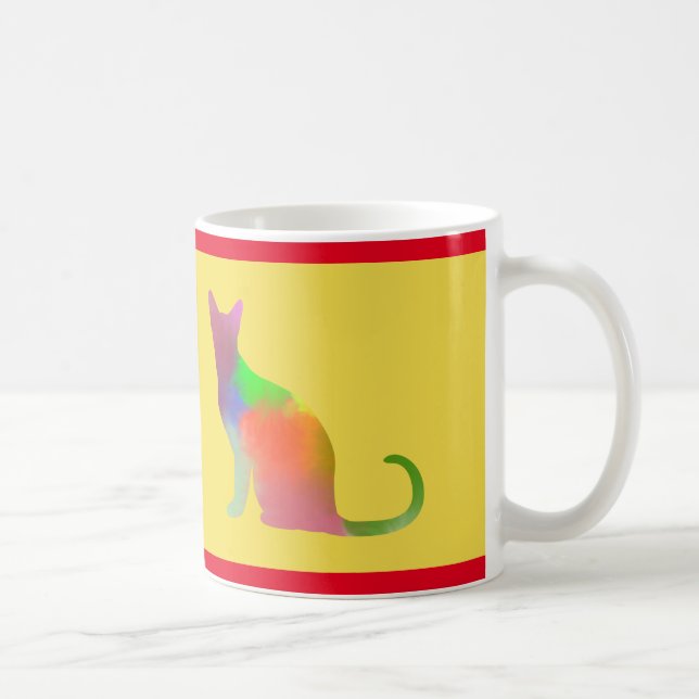 Caneca De Café Silhueta De Gato De Cano Com Faixa Vermelha (Direita)