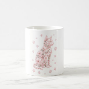 Caneca De Café Silhueta de Gato Floral