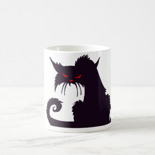 Caneca De Café Silhueta de Gato Preto Mau com Olhos Vermelhos