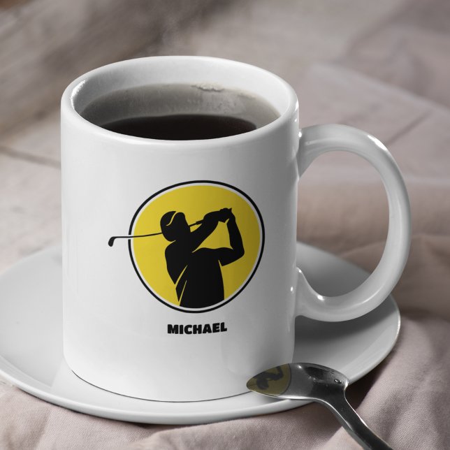 Caneca De Café Silhueta de golfe amarelo (Criador carregado)