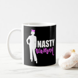 Caneca De Café Silhueta de mulher desagradável e chapéu de gato r