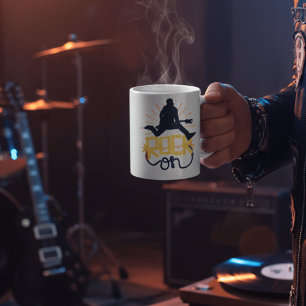 Caneca De Café Silhueta de Músico Retro Rock On Inspiradora
