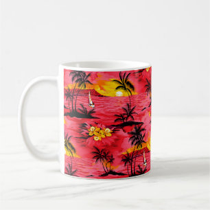 Caneca De Café Silhueta de palmeira aquática e padrão de praia